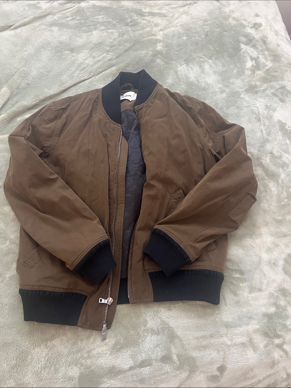 Buck Mason Brown Bomber Jacket with Black Rib Trim